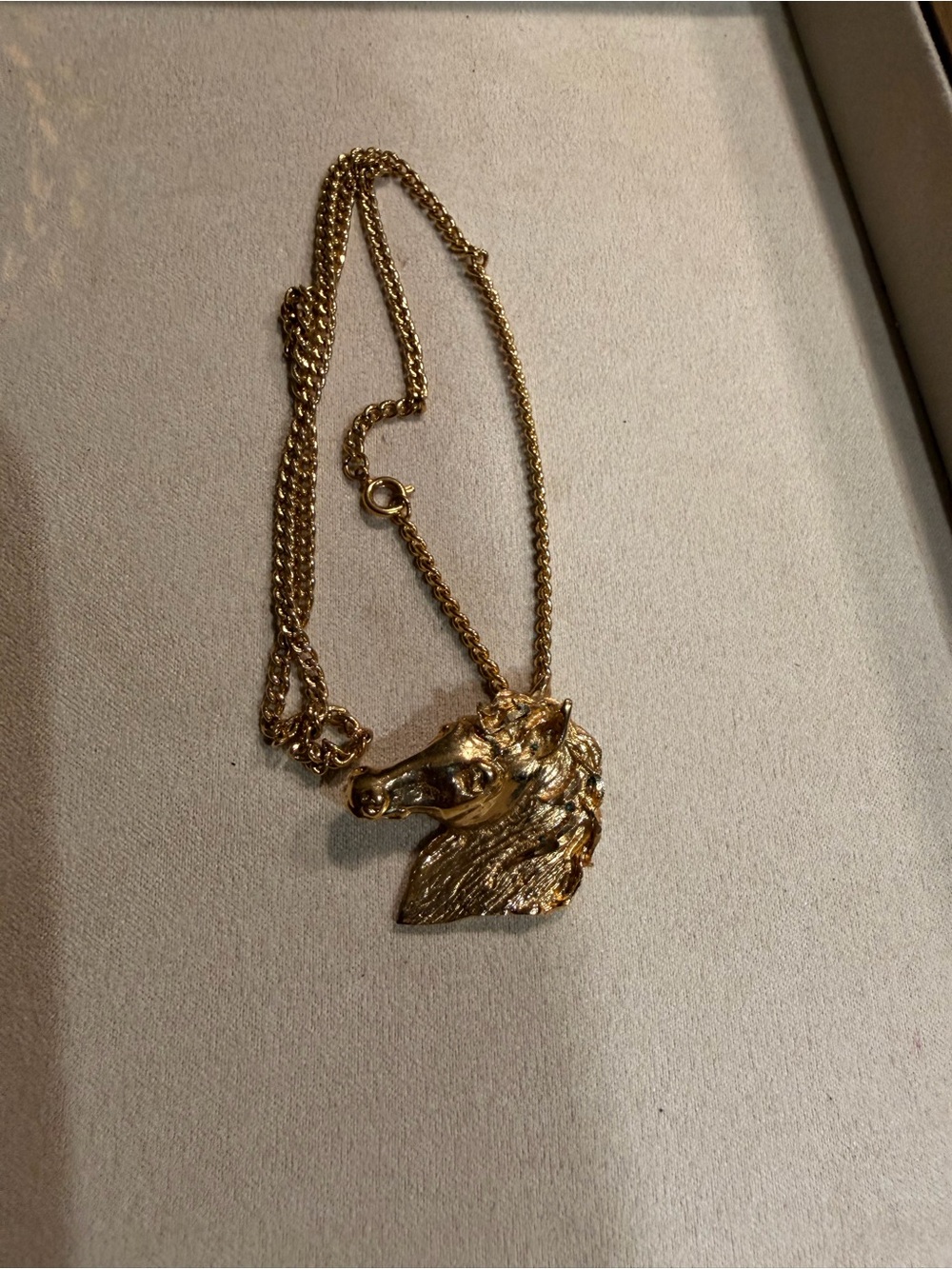 Gold Horse Head Pendant Necklace - vintage